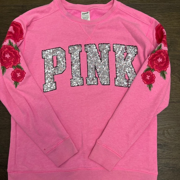 PINK Victoria's Secret Roses bling sweatshirt/ Mesh neon leggings Outfit S - Picture 6 of 16